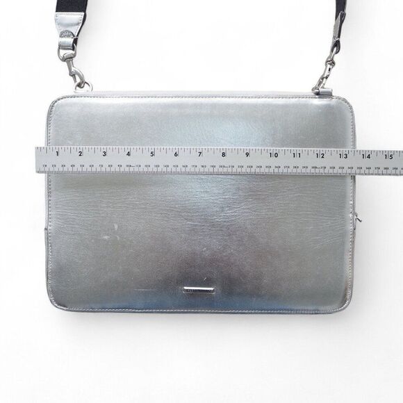Rebecca Minkoff 13" Regan Laptop Computer Sleeve Crossbody Bag Metallic Silver - Picture 5 of 10